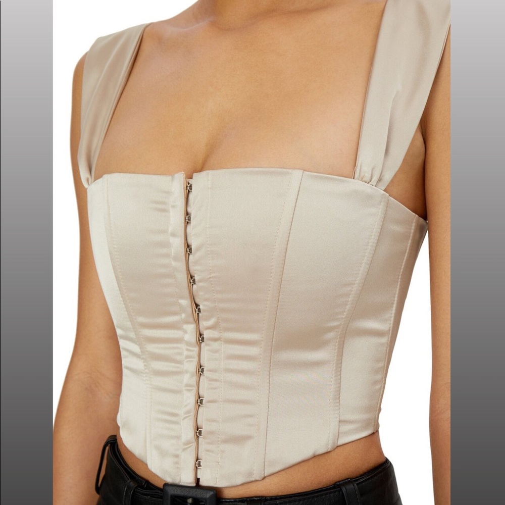 Danielle Guizio Nude Satin Ribbon Corset - Picture 1 of 10